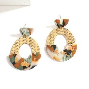 Boho Clay Abstract Gold Accent Oval Dangle Earrings